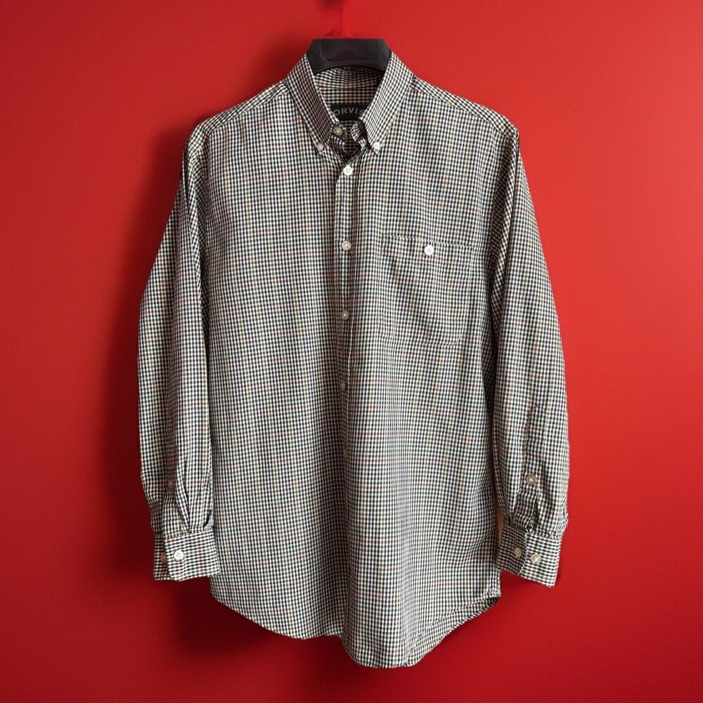 Orvis Multicolored Brown Check Button Down Shirt Men's Size Medium Casual Work